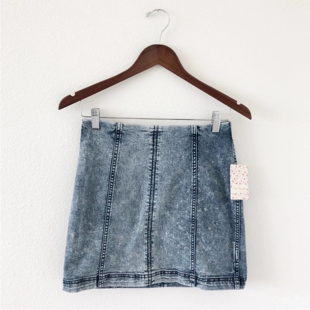 NWT Free People Modern Femme Mini Skirt sz 8 Indigo Acid Wash